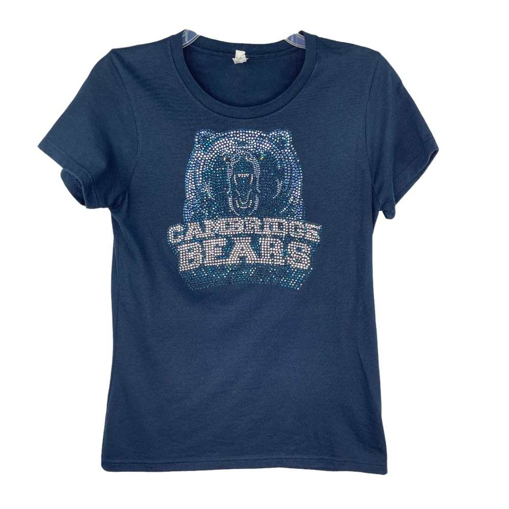 Cambridge Bears Navy Blue Embellished Crewneck Short Sleeve Shirt Women's Sz S